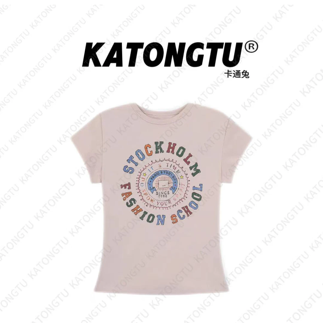 KATONGTU/卡通兔 夏季简约复古高定百搭棉短袖上衣 DM2506021