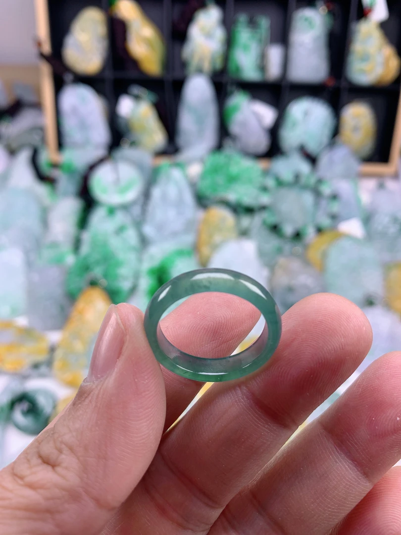 天然A货翡翠蓝水冰种戒指20号（内径19.2）