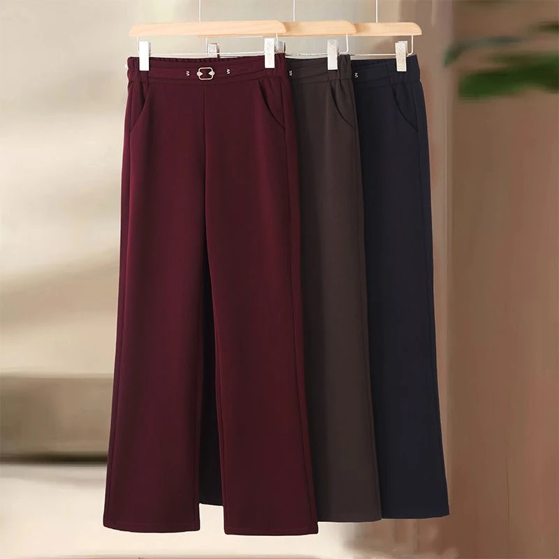 安格拉红垂感直筒喇叭裤女秋季厚款高腰弹力大码宽松显瘦喇叭裤子