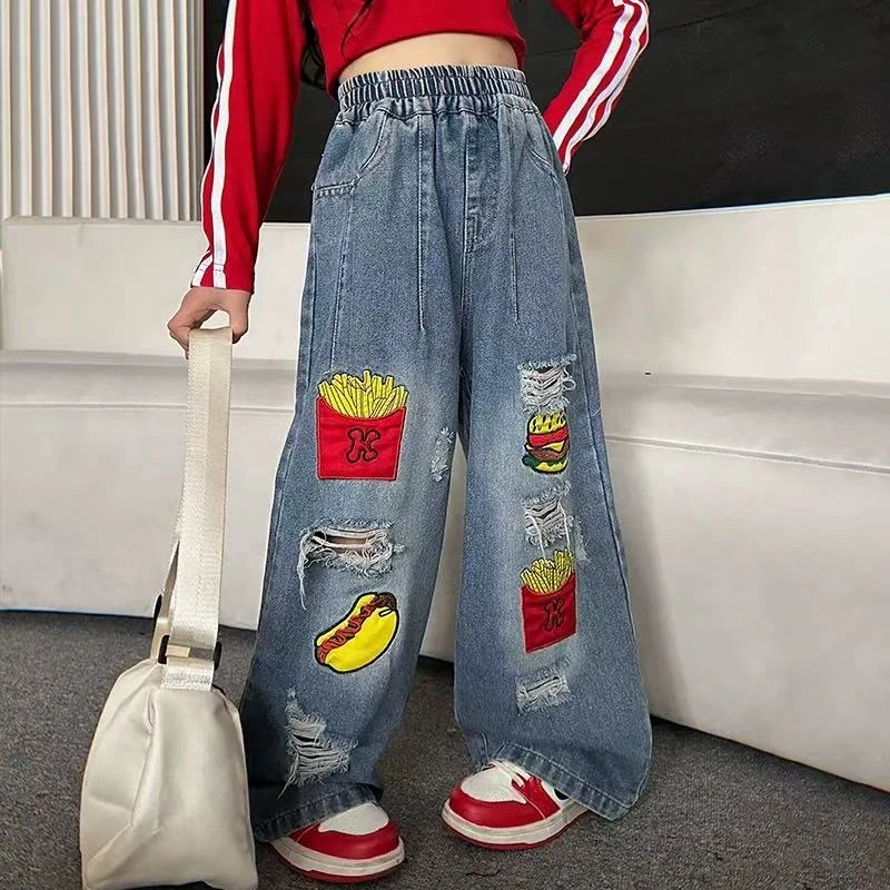 503282   优选韩版儿童春季时尚休闲舒适百搭汉堡牛仔裤