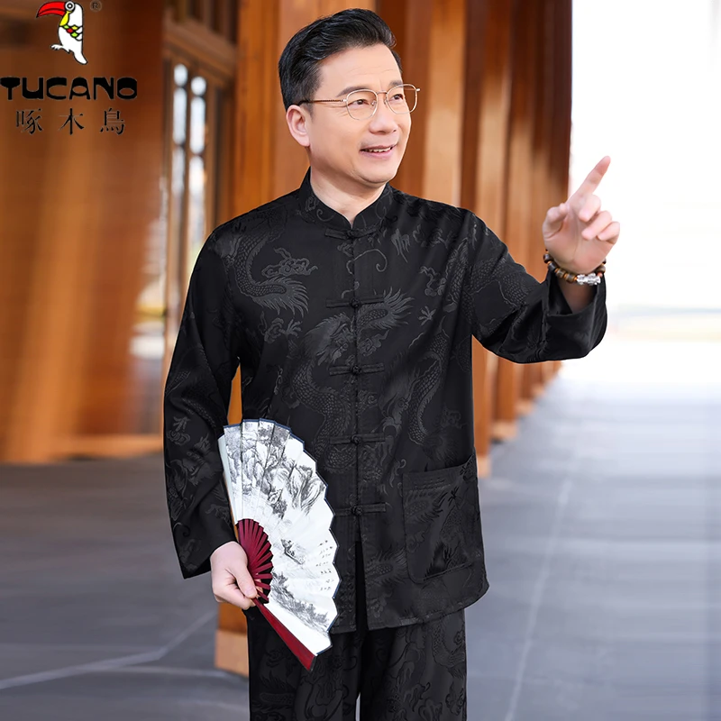 TUCANO/啄木鳥中老年男唐装中国风春夏季薄款爸爸套装老年人长袖