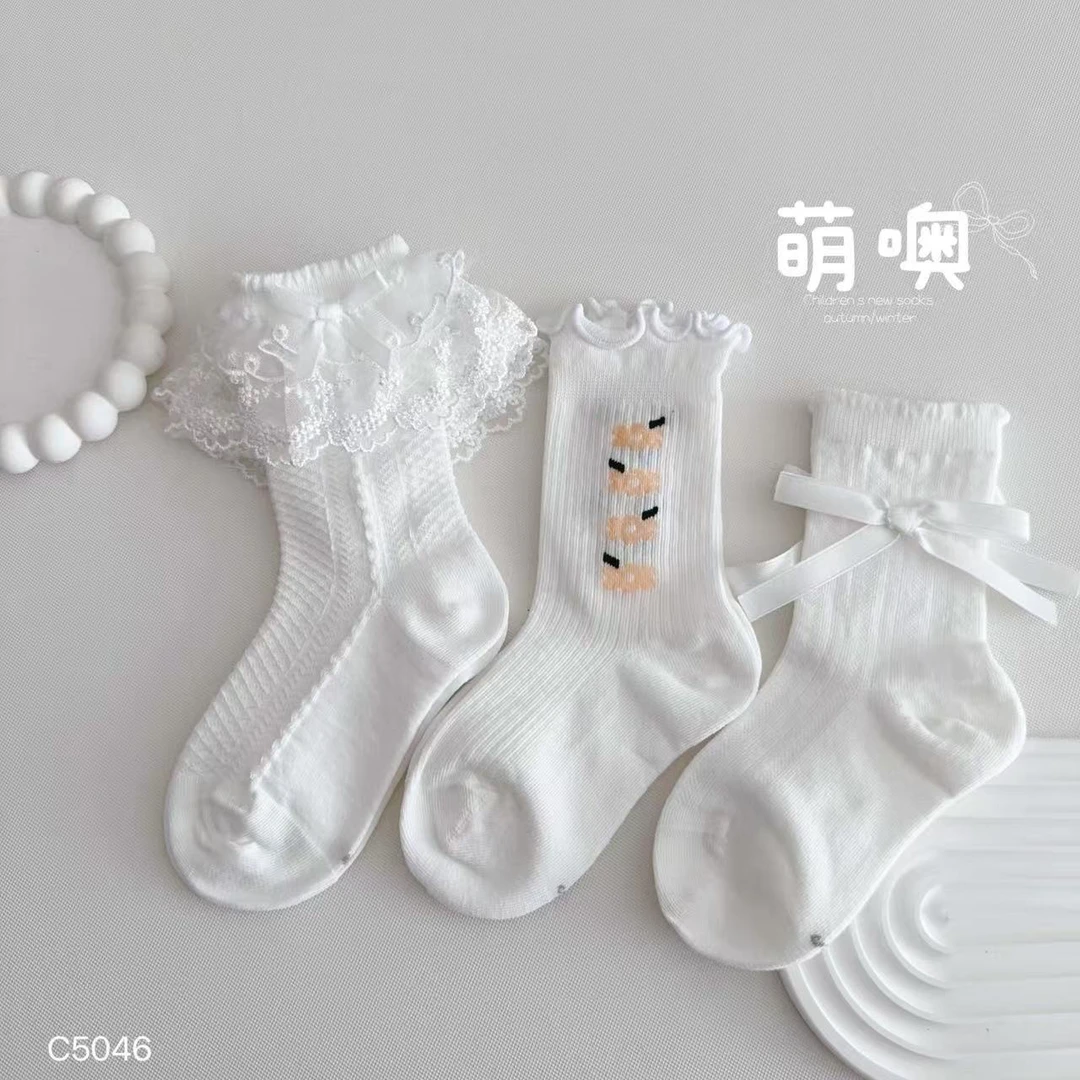 （3双)mengao25春夏网眼透气袜无骨白色花边小花