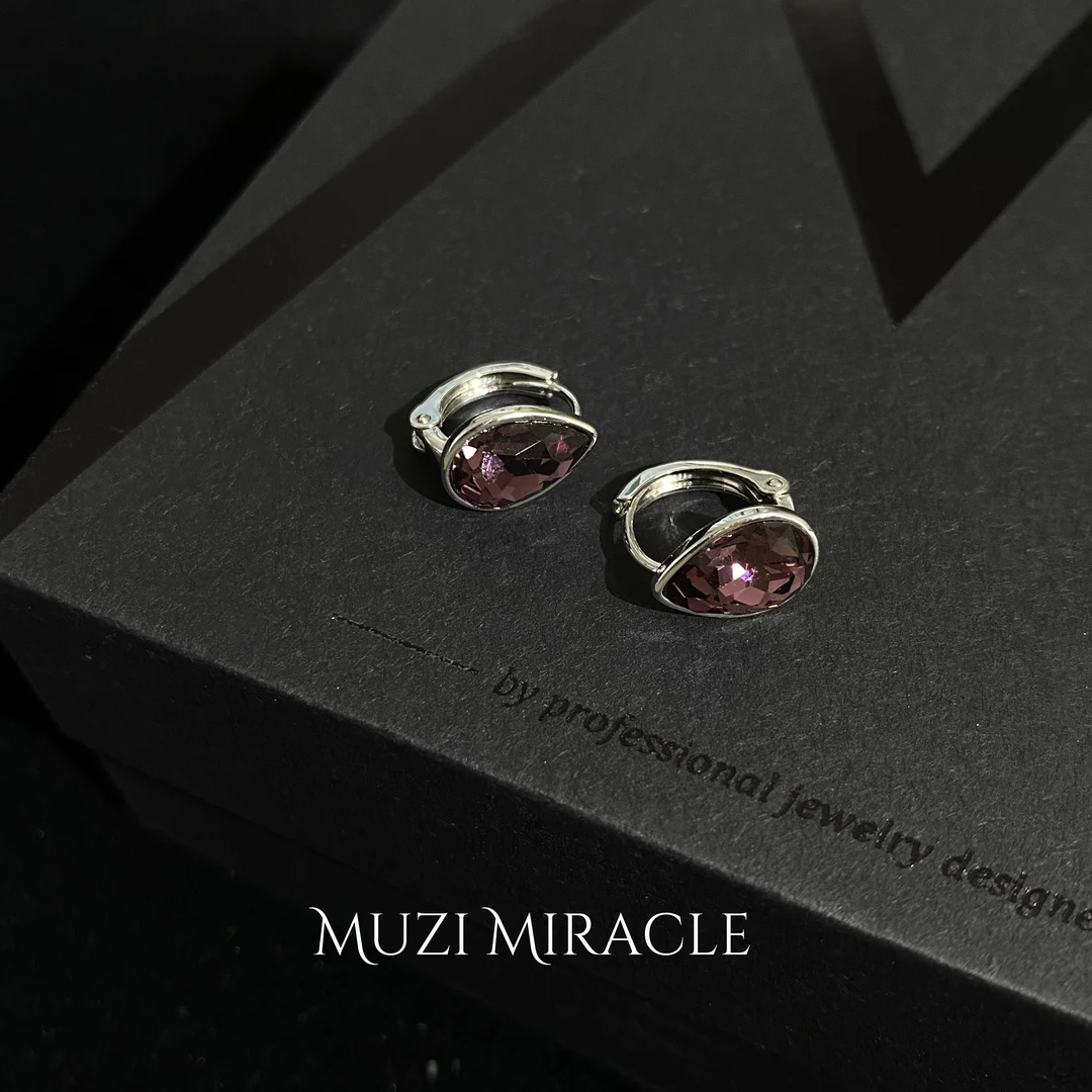 铜合金合成锆石耳饰 MZM紫色水滴吊坠百搭时尚设计师小众耳扣6941