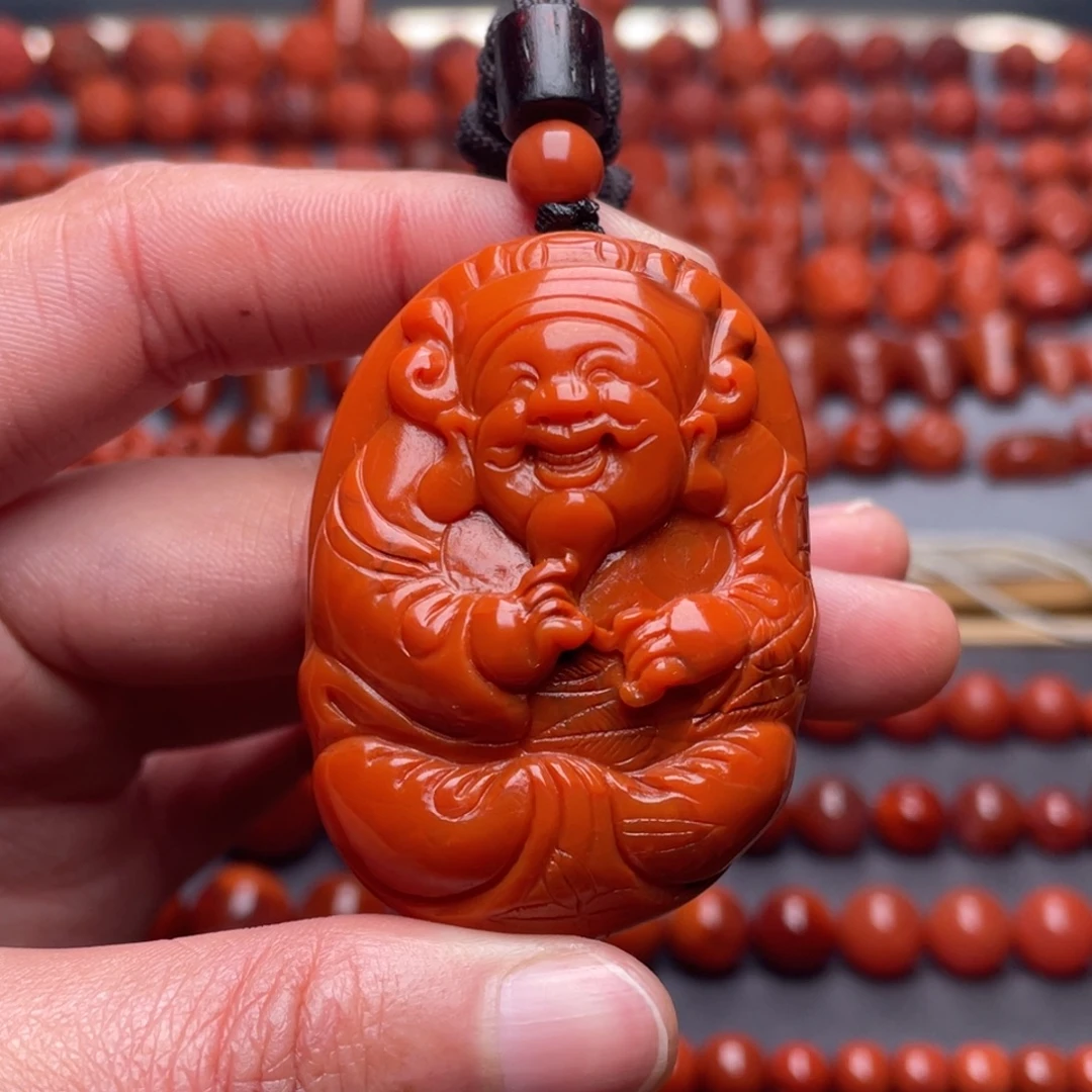 南红玛瑙未镶嵌其他W50*36*17瓦西柿子红财神吊坠