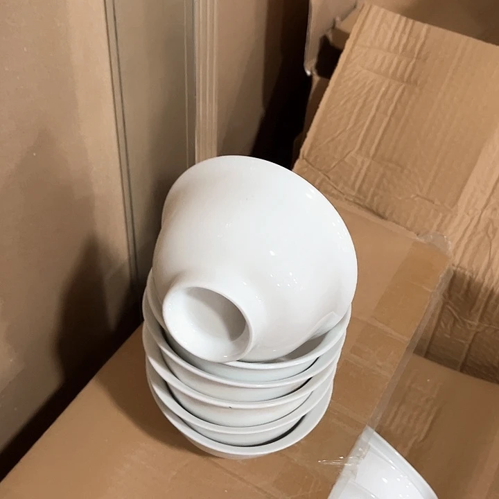 瓷片高白泥4.5英寸高脚米饭碗六个，微瑕包邮