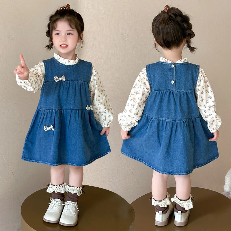 女薄款碎花套头公主风春秋套装韩版童裙女宝连衣裙