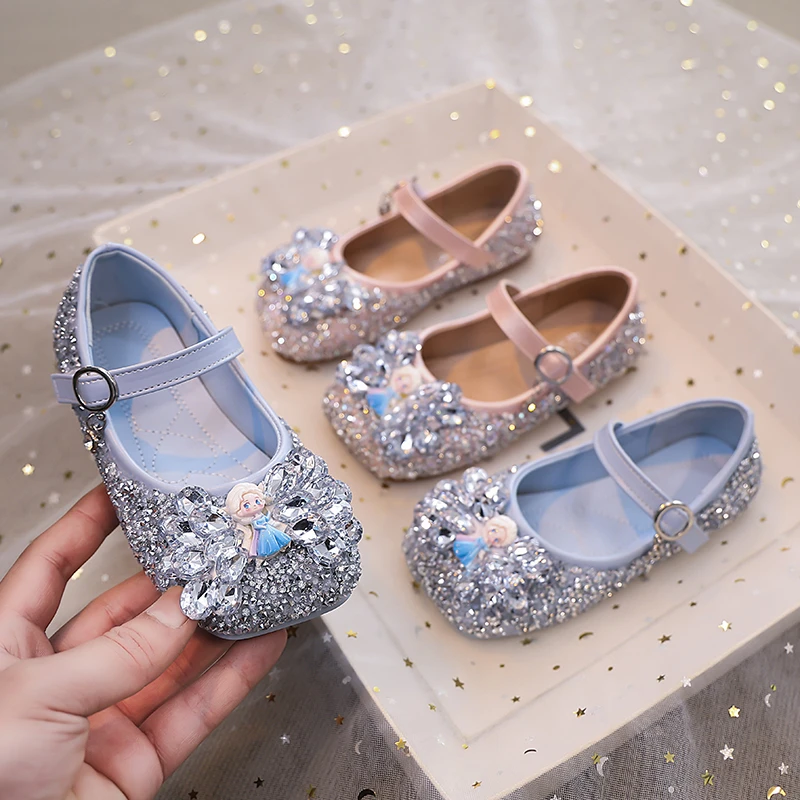 女童水晶鞋软底皮鞋单鞋艾莎公主鞋2025年春秋新款女宝宝儿童鞋子
