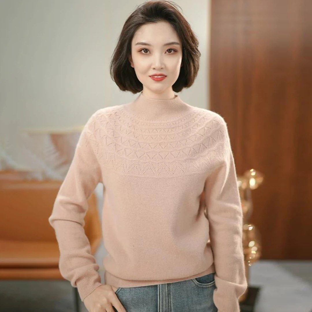 【100羊毛】一线成衣纯色半高领领复古秋冬气质显瘦针织衫