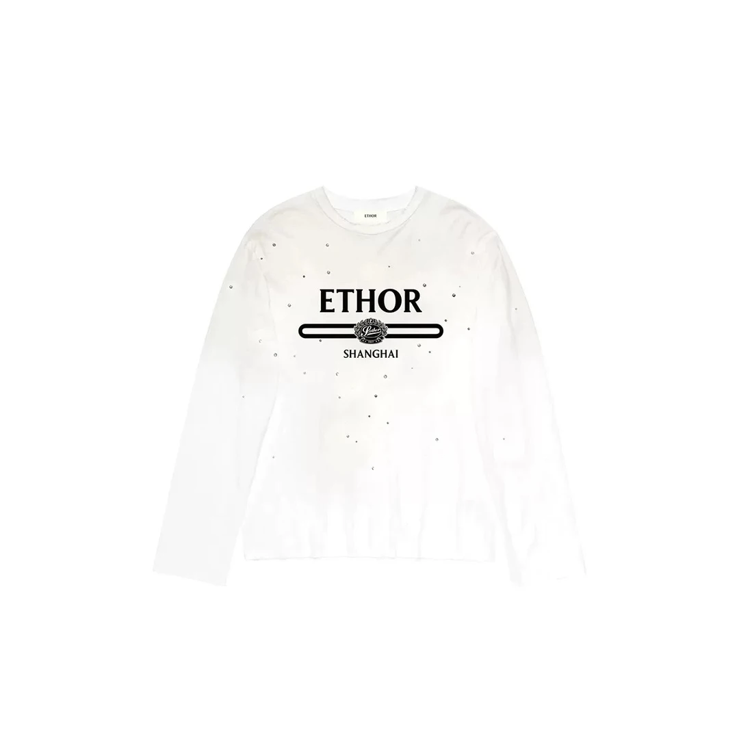 ETHOR 25AW秋冬新款做旧圆领LOGO印花廓形上衣