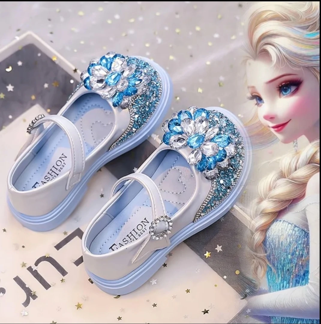 女童童鞋春夏儿童水晶鞋2025新款女孩爱纱小皮鞋水钻不掉公主鞋软