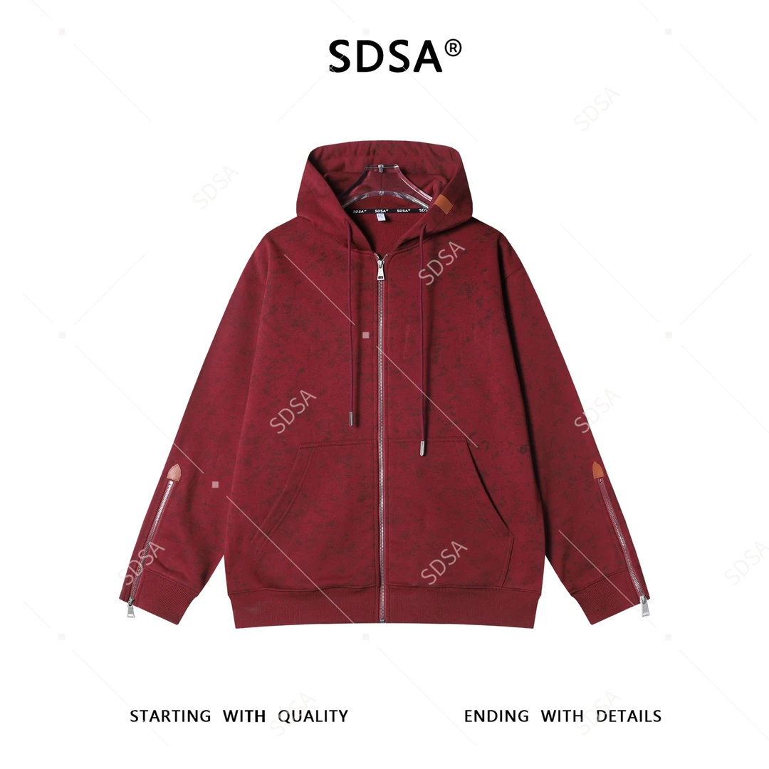 SDSA男士秋冬新款痞帅男装时尚扎染拉链设计连帽卫衣开衫外套百搭