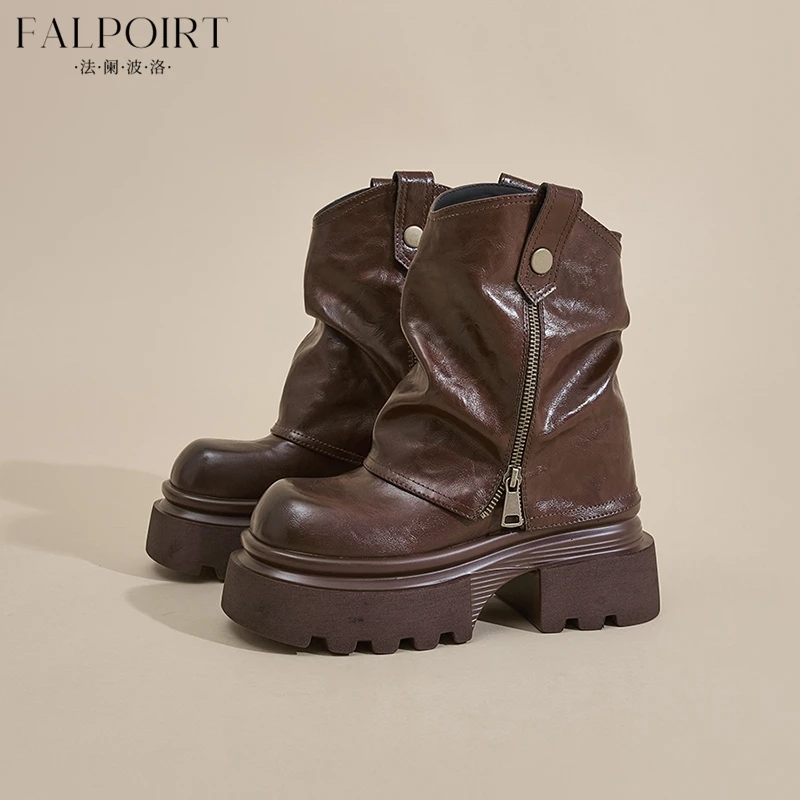FALPOIRT 马丁靴女时尚ins潮裤管靴2025爆款中筒堆堆靴秋冬季厚底