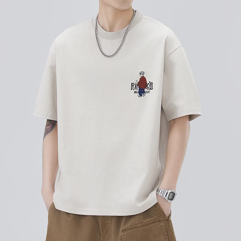 男士短袖T恤2025新款潮流休闲圆领上衣服夏季薄款宽松纯棉体恤男