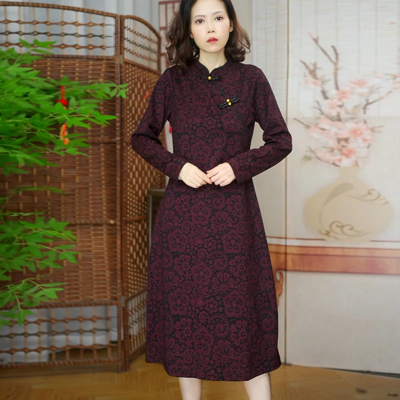 72 新中式改良旗袍春秋季女装连衣裙显瘦复古中国风格子旗袍裙