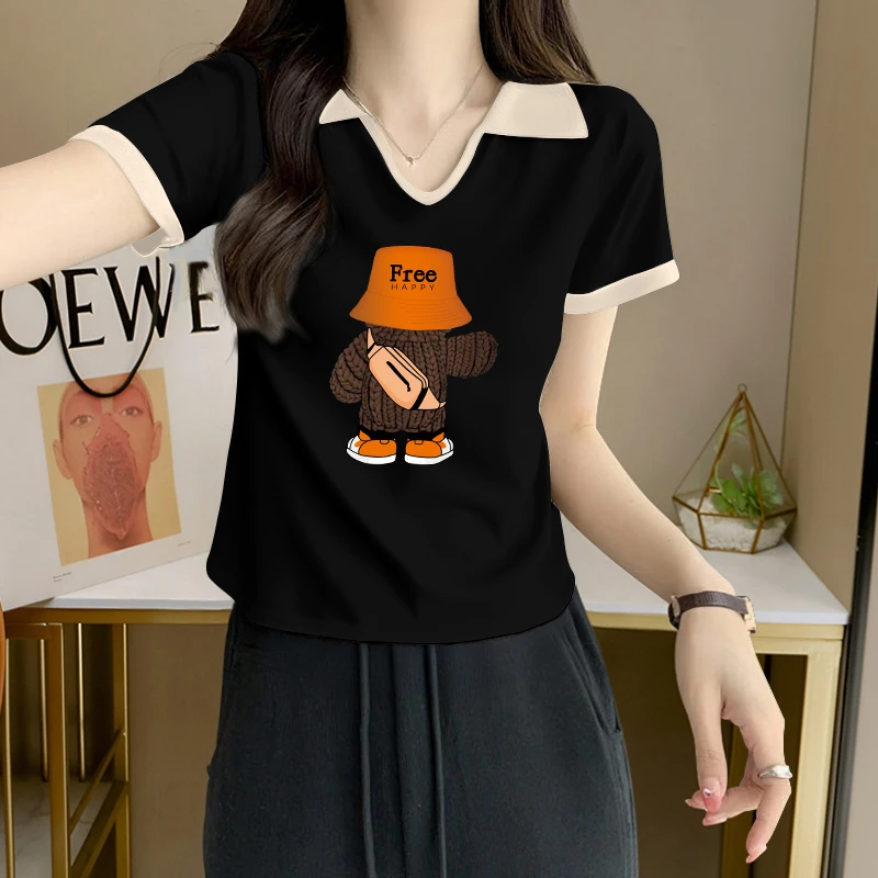 纯欲风辣妹修身显瘦短袖T恤女士夏季设计感撞色翻领洋气减龄上衣