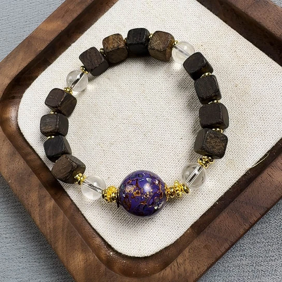 沉香香囊沉香B007方珠紫色大漆单圈发一