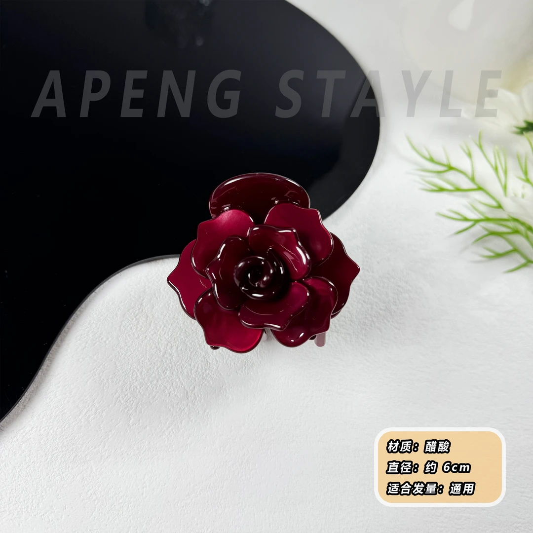 2297丹麦法式玫瑰花甜美醋酸抓夹花朵高马尾发抓高级感时尚发饰女