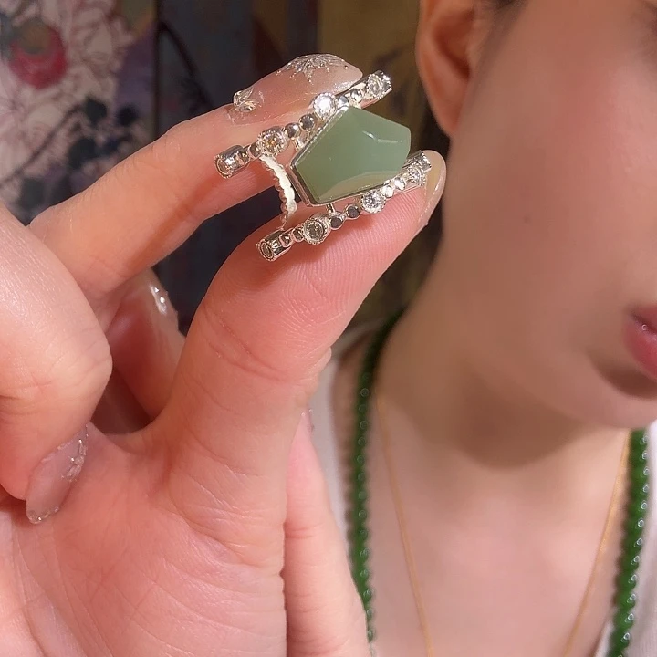 和田玉银S925镶嵌戒指