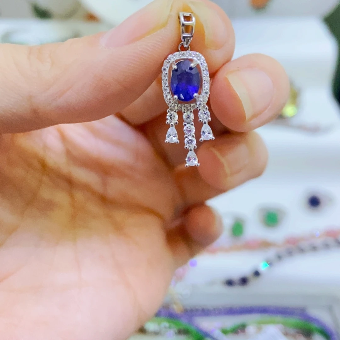吊坠(不含链)蓝宝石银S925镶嵌