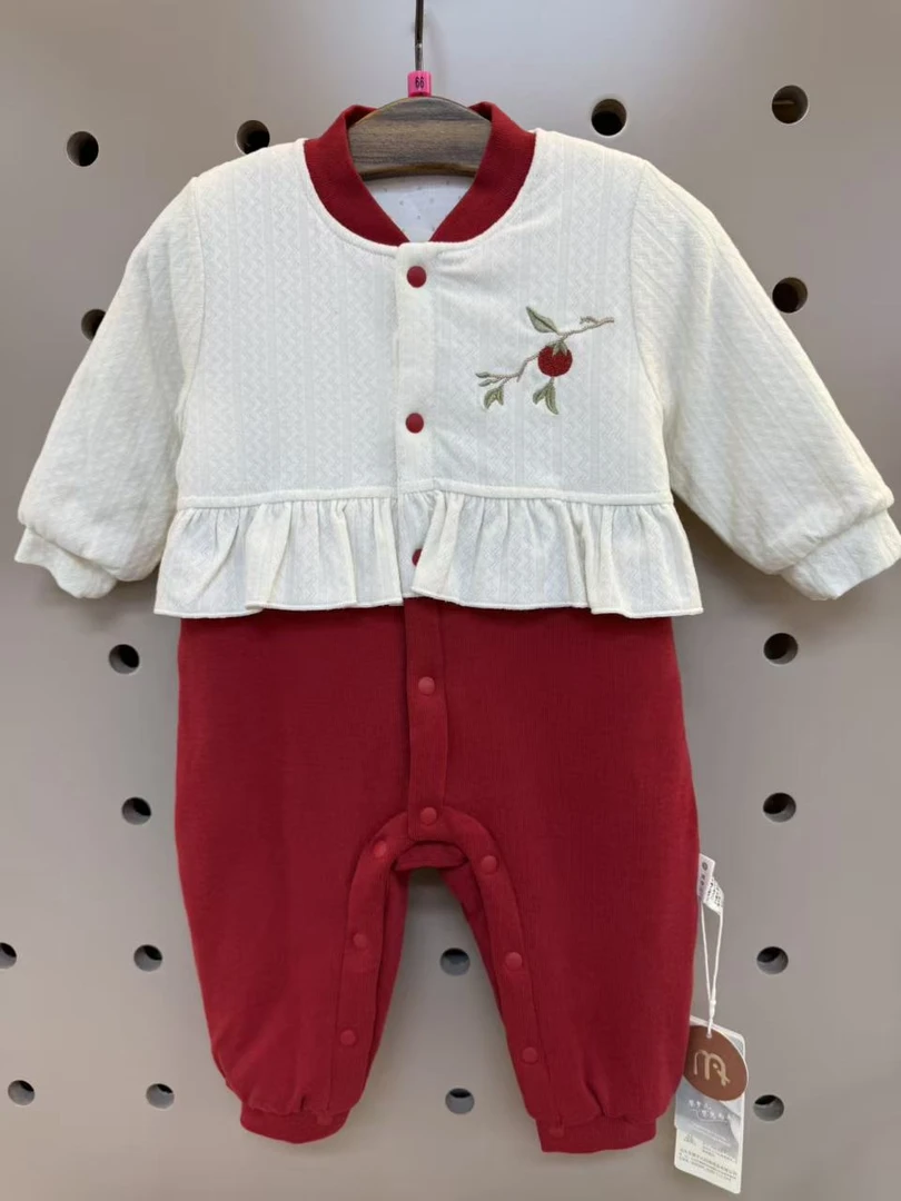 2025冬婴幼童对开假两件套连体棉哈衣A类棉800g棉柿柿如意系列