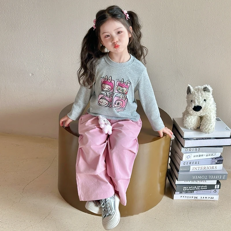 女童套装秋装2025新款儿童洋气卡通印花长袖T恤春秋款宝宝两件套
