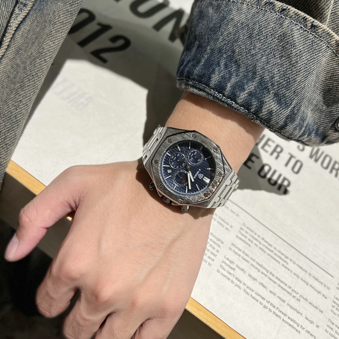 复古方形手表男款商务多功能运动个性钢带夜光日历石英表男士手表