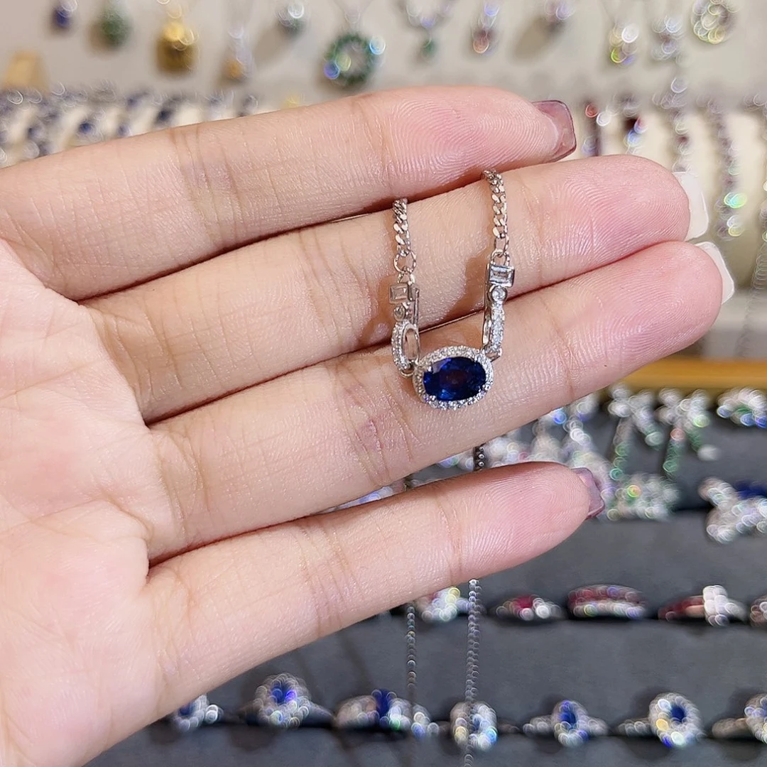 蓝宝石项链银S925镶嵌