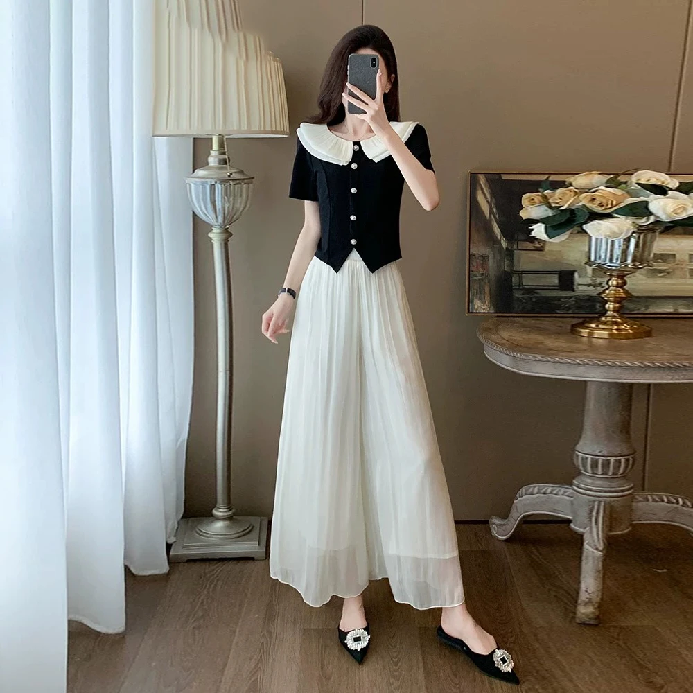 2025夏新款温柔风淑女甜美休闲时尚套装裙裤女减龄气质显瘦两件套