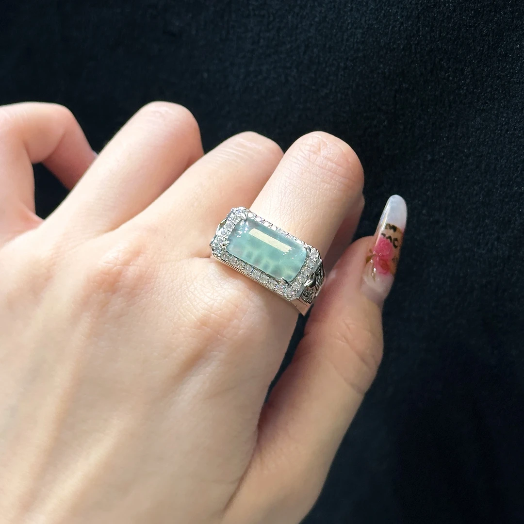 【红旭玉麟】天然翡翠A货绿蓝水无事牌戒指开口戒 轻奢多样性发一件