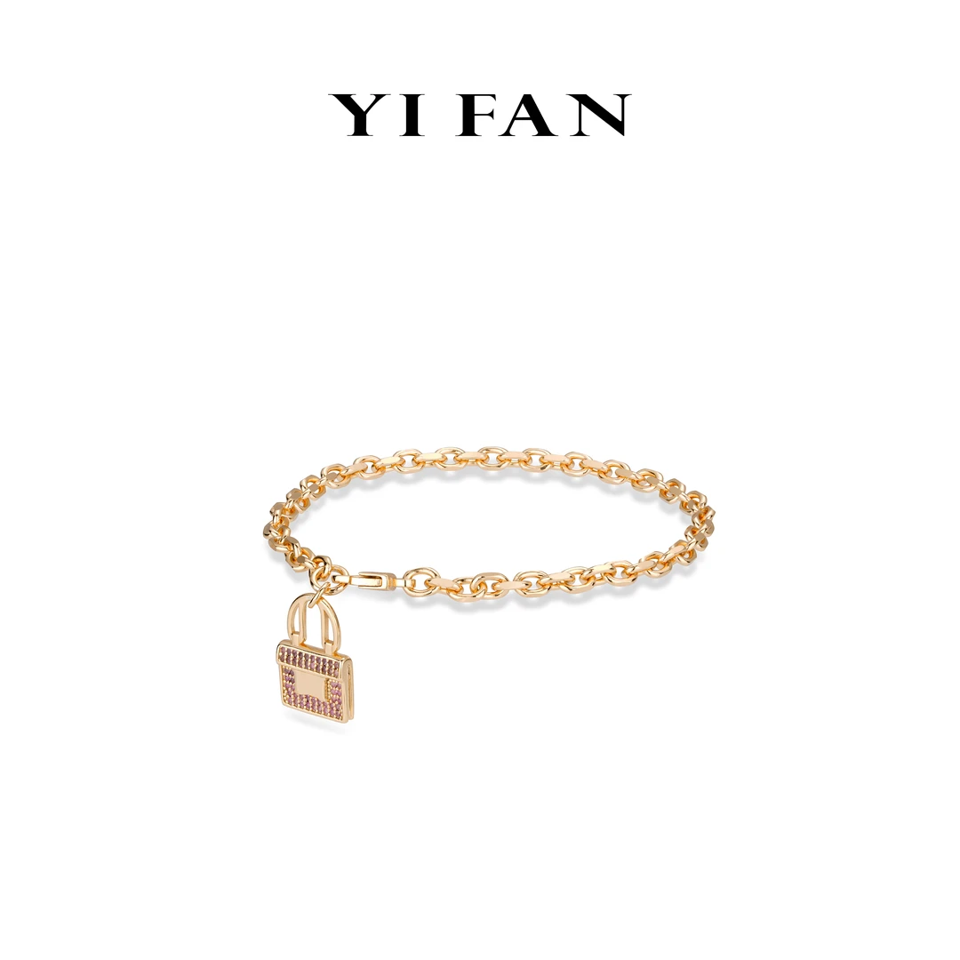 925银合成锆石手链 4542-玫金色满钻包包豪镶百搭手链