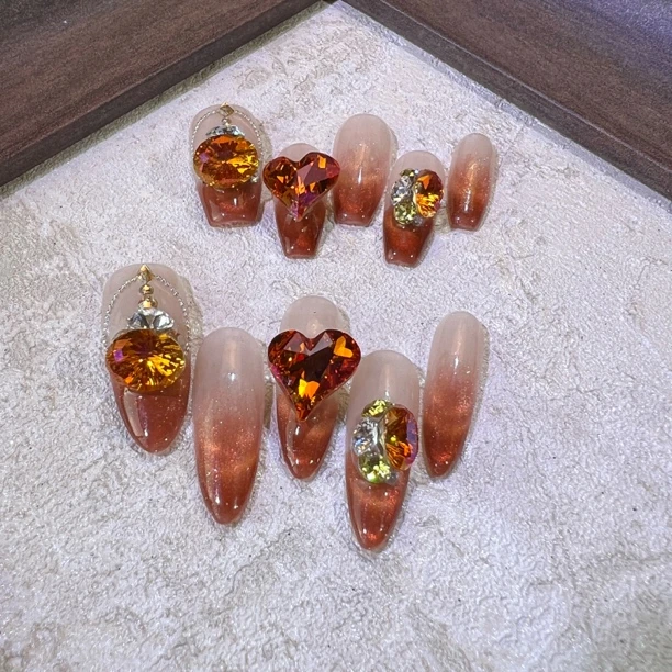 【烫手心】卡曼carmen微笑法式猫眼星光粉钻全华子纯手工穿戴甲