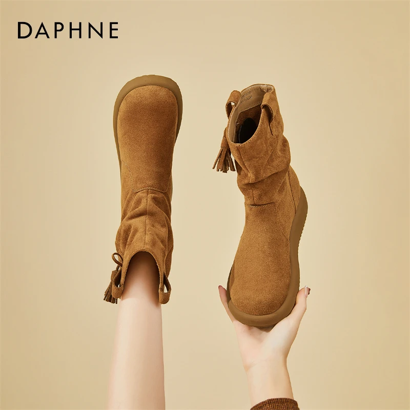 达芙妮西部牛仔靴女2025新款秋季堆堆靴子复古厚底增高马丁靴短靴