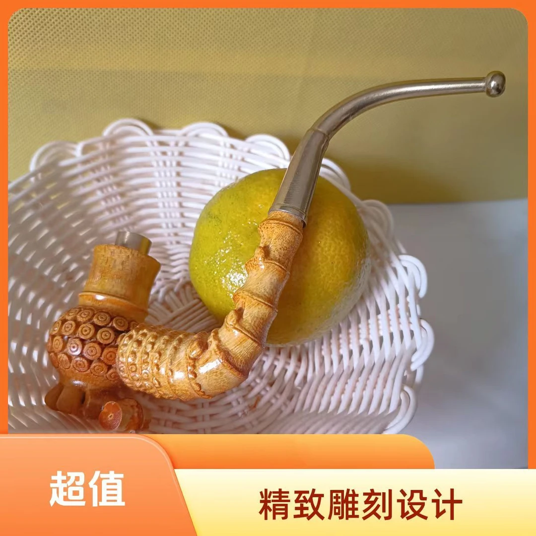 贵州竹子雕刻烟斗传统手工艺品一弯烟杆老巴斗气质
