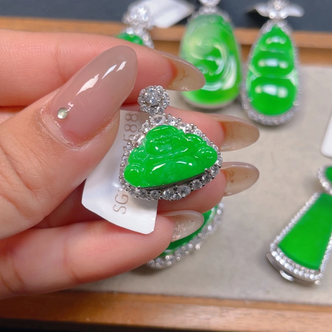 翡翠银S925镶嵌挂件