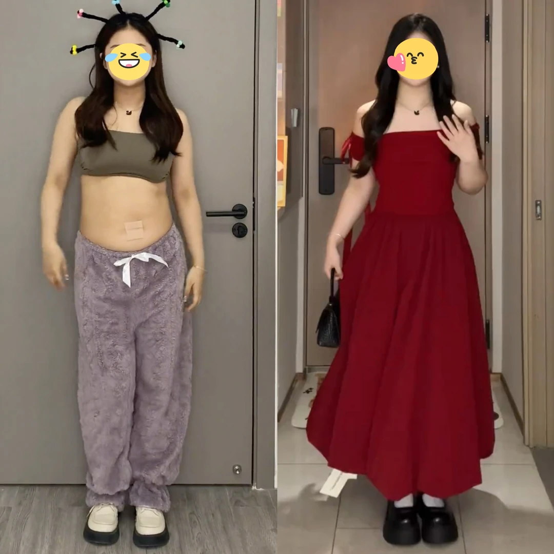 红色一字肩长款花苞连衣裙2025夏季新款收腰显瘦绝美气质大摆裙子