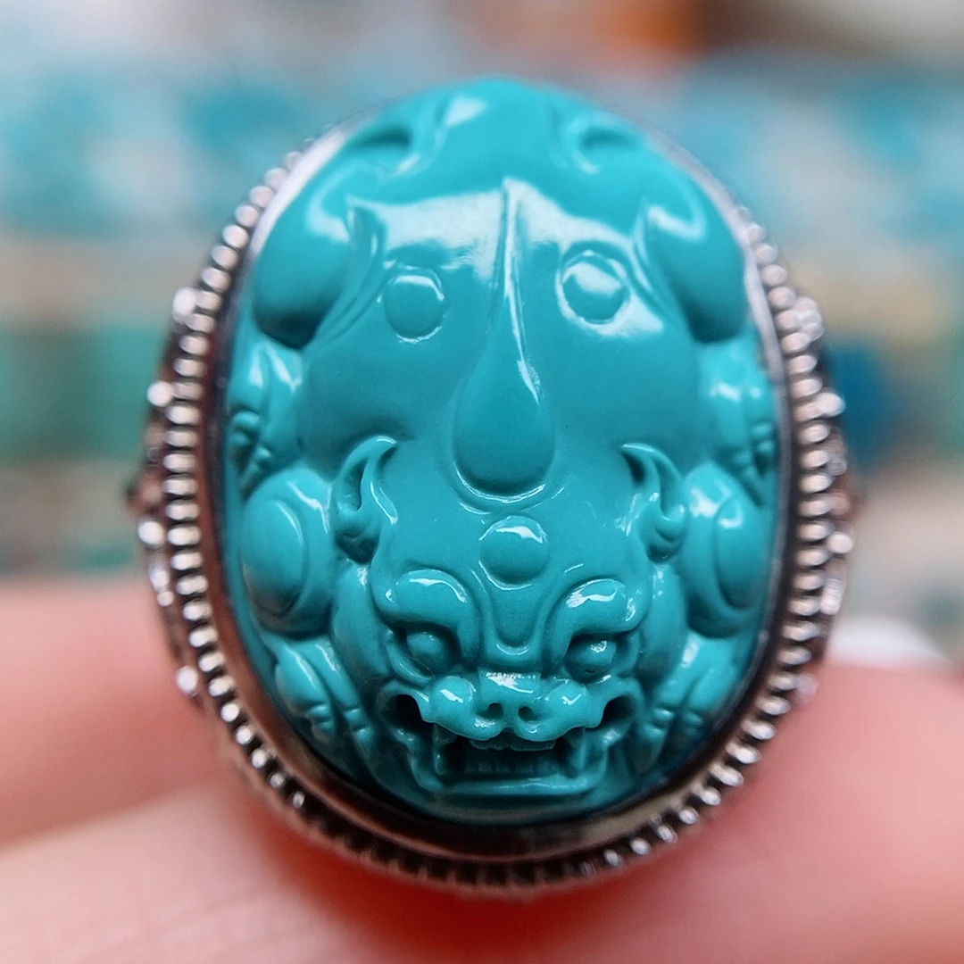 绿松石戒指男款银S925镶嵌