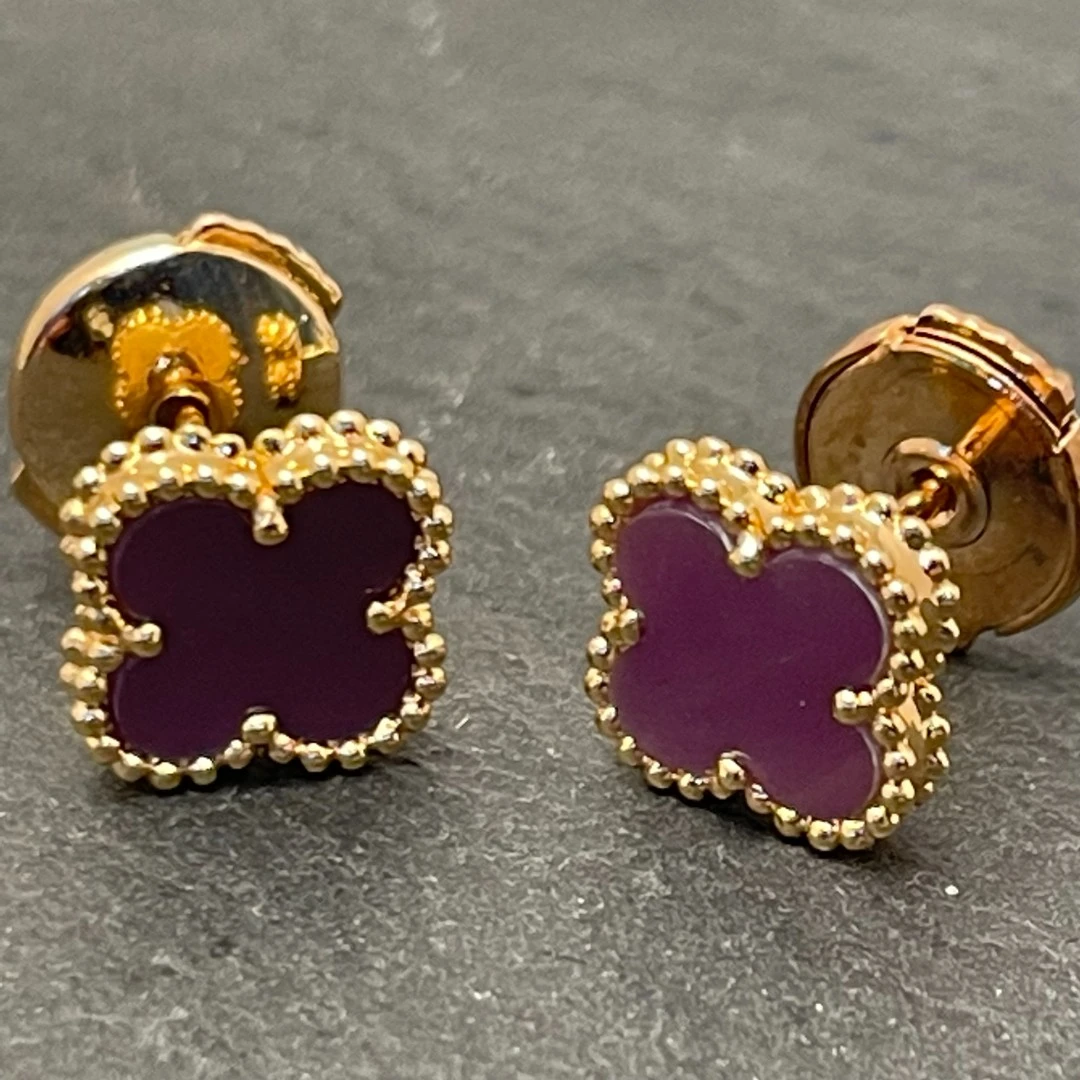 小号紫罗兰四叶草耳钉轻奢时尚气质 8025