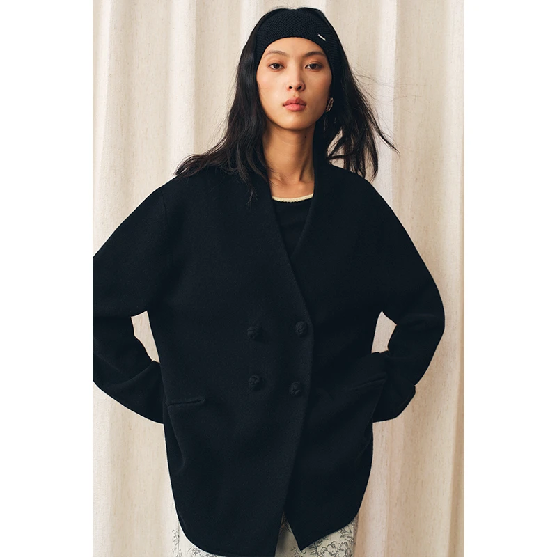 HERLAND她地【墨问】100%羊毛高级感秋冬保暖松弛感毛衫V领气质开衫