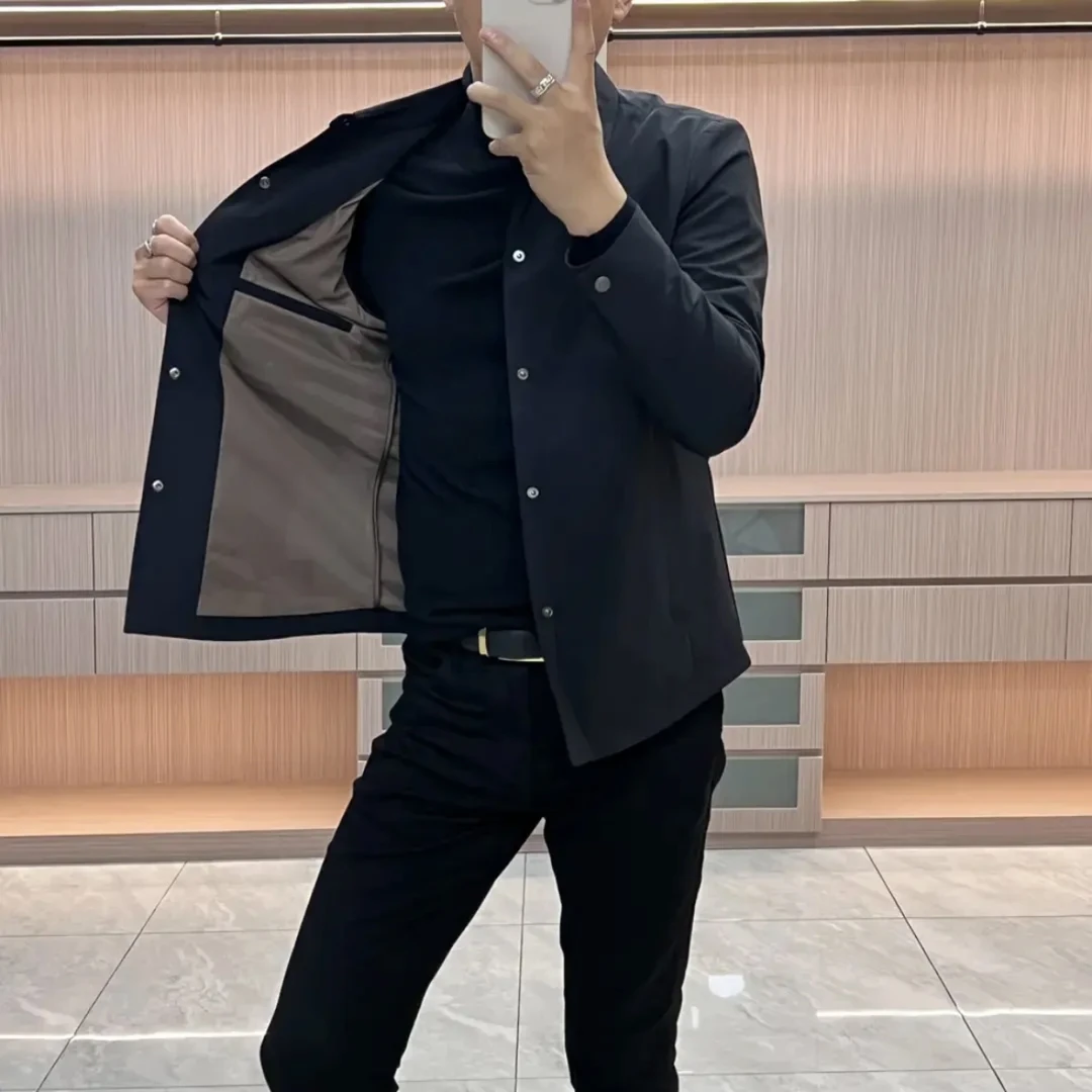 2025春季新款男士翻领行政夹克纯色百搭商务休闲爆款外套显瘦大码