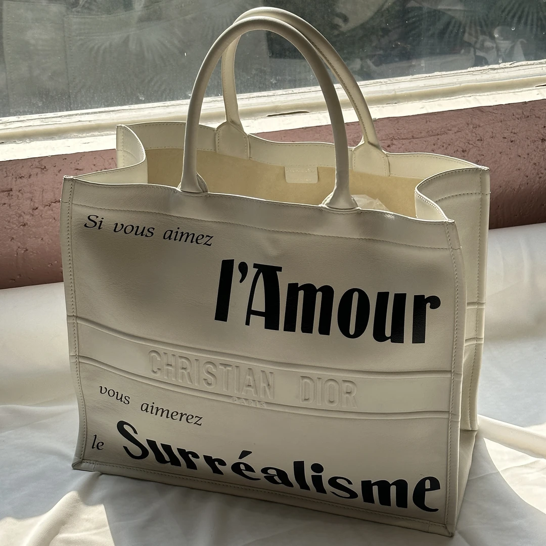 95新 DIOR/迪奥 迪奥托特黑白字母包 大号40cm