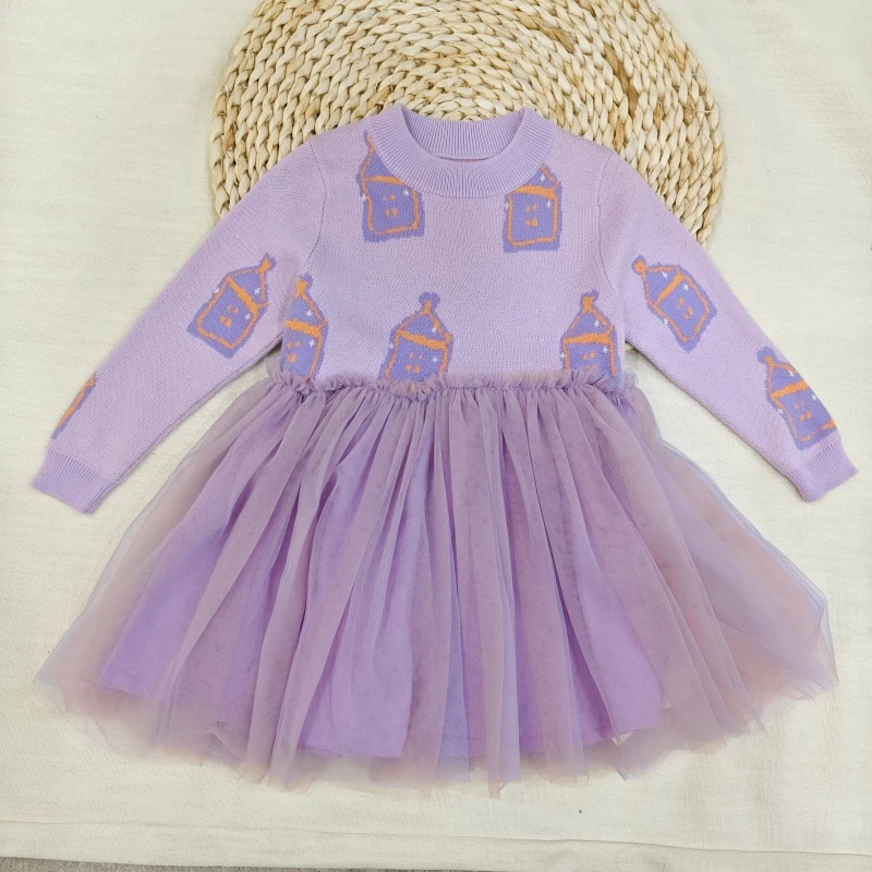 米乐熊儿童小房子毛衣网纱连衣裙3930