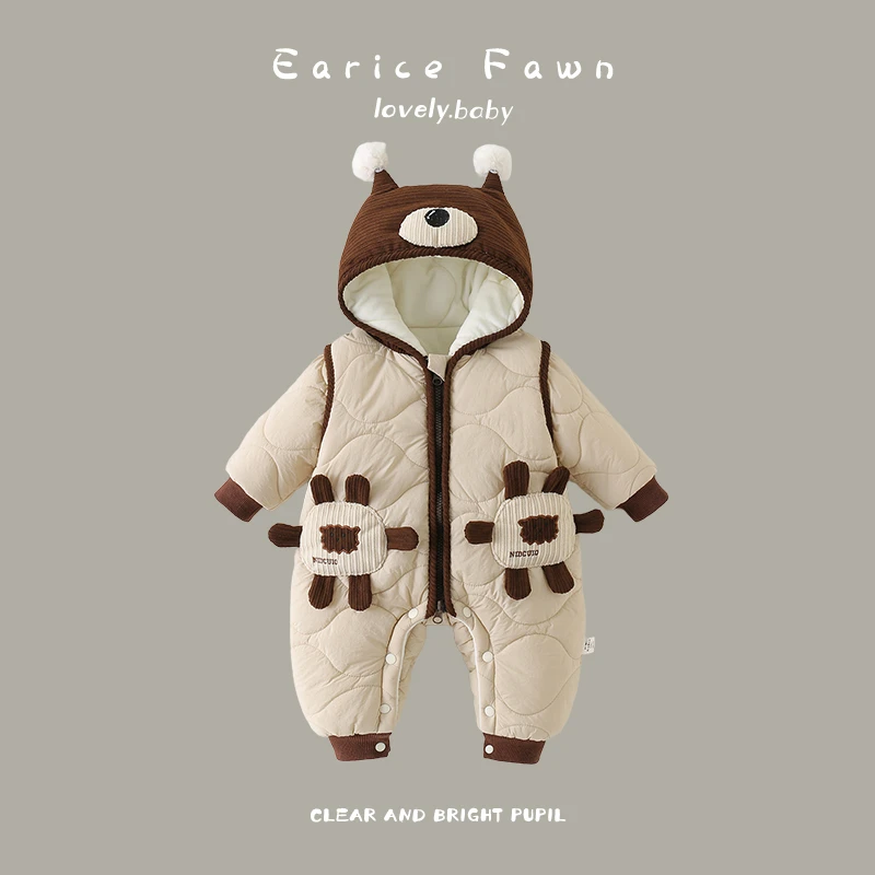 DZ男女宝宝外出服冬装新生初生夹棉加厚连体衣可爱超萌连帽棉衣棉