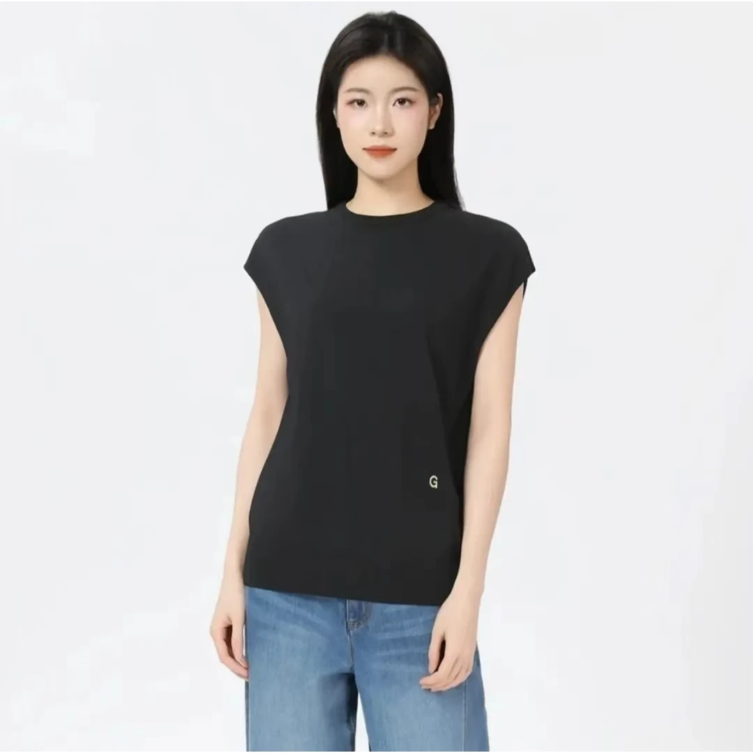 GIRDEAR/哥弟夏日新款极简风针织衫百搭温柔圆领无袖上衣138007