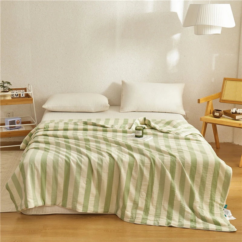 A类100%全棉大豆纤维夏被色织水洗提花面料全棉夏凉被纯棉夏被