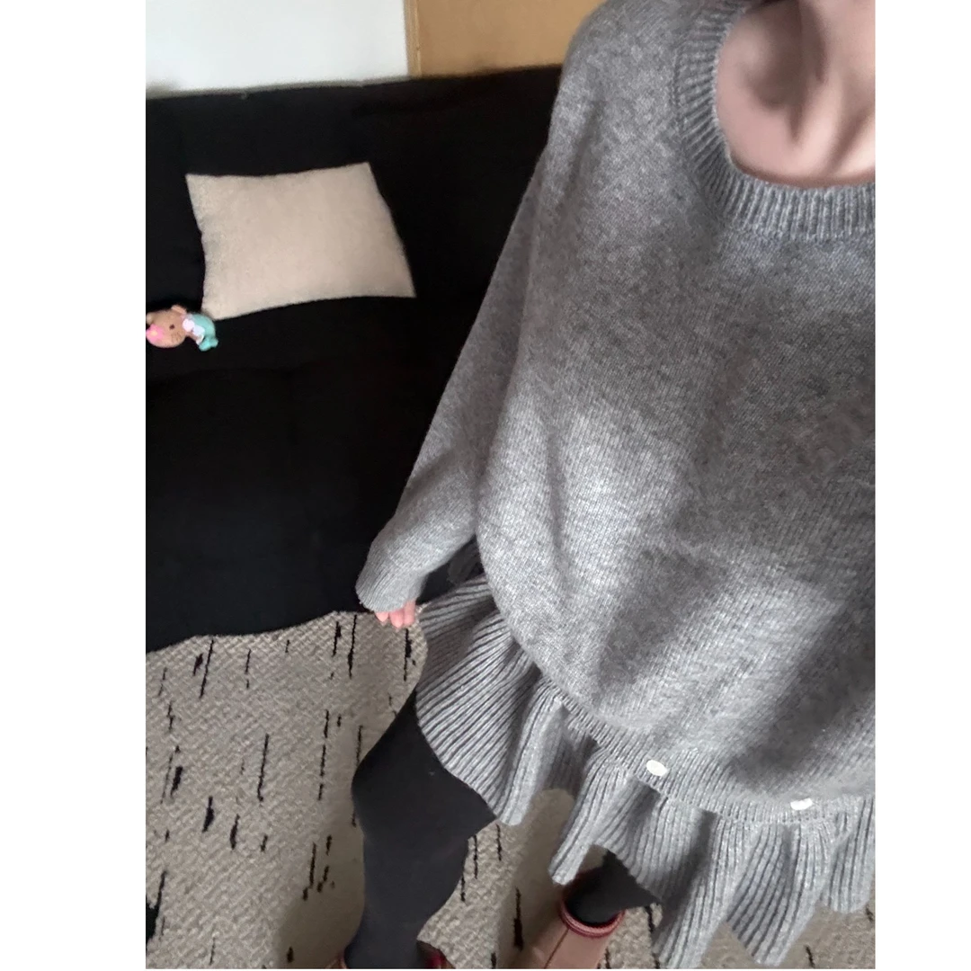 晶咕软软【乖乖女】韩系慵懒风可拆卸花边下摆两穿针织毛衣