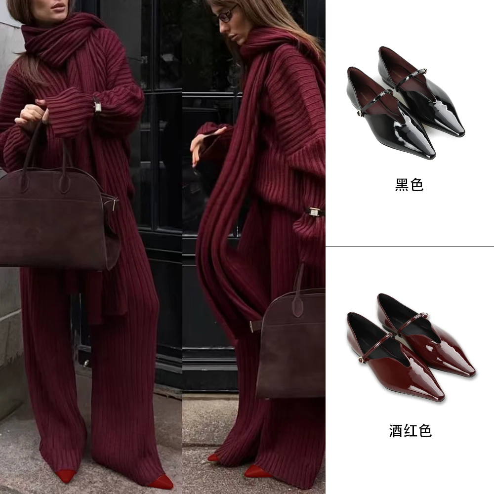 MANIKA GUAN 25秋冬新款瓢鞋一字扣法式尖头气质玛丽珍鞋MK162420