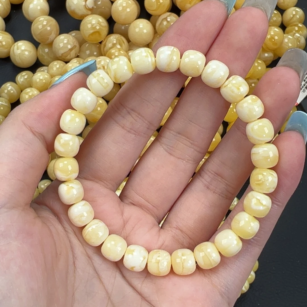 琥珀未镶嵌手链瓷白精工