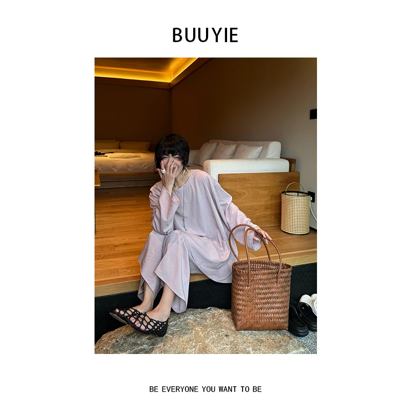 BUUYIE 25SS【瑾瑜】高级感新款小众设计圆领粉色上衣 250657
