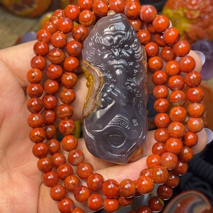 玛瑙/玉髓足银镶嵌珠宝奇石北票黑冰钟馗4888送108粒