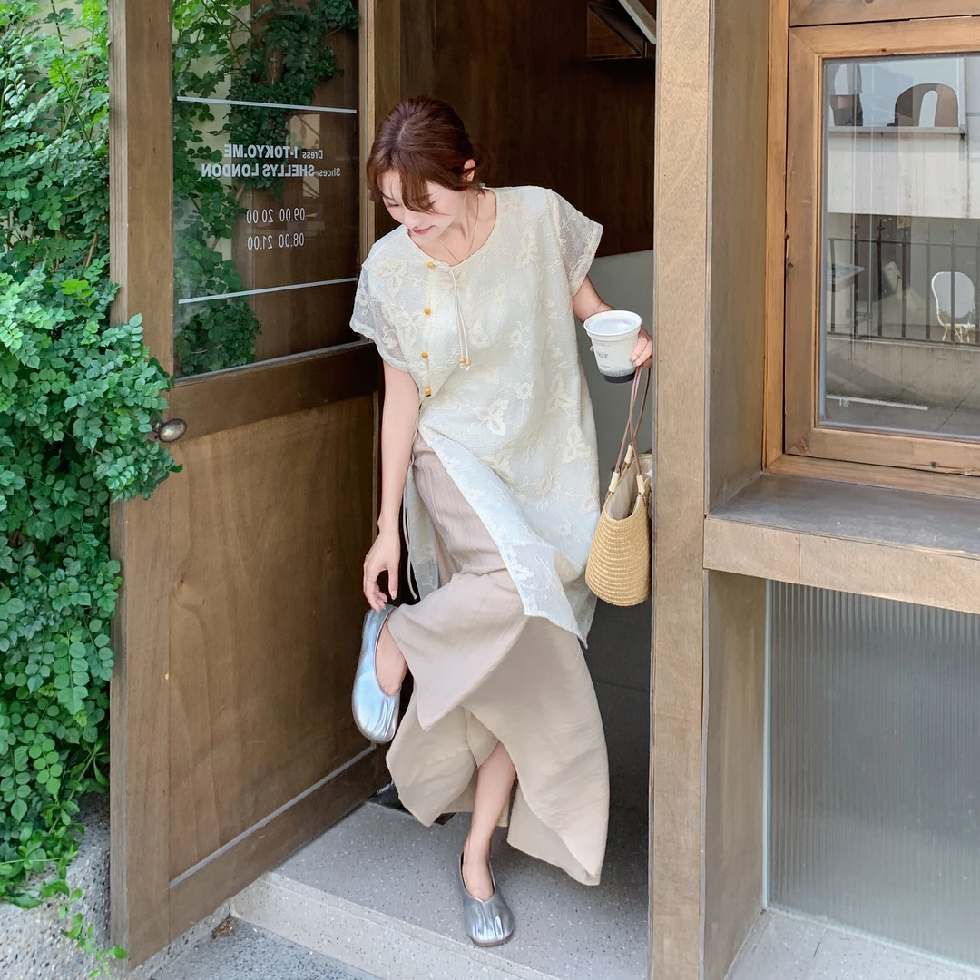 新中式国风上衣连衣裙套装女2025夏新款洋气刺绣罩衫吊带裙两件套